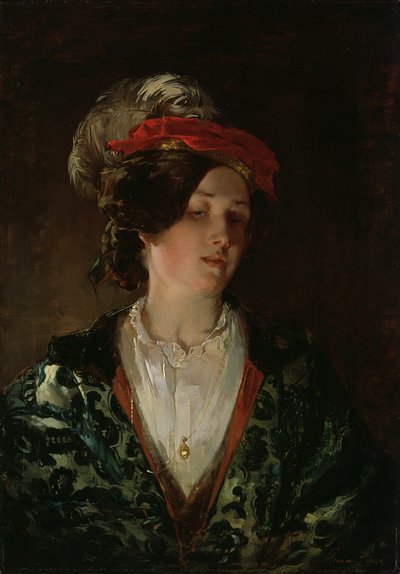 Lady in a Feathered Bonnet by Thomas Faed